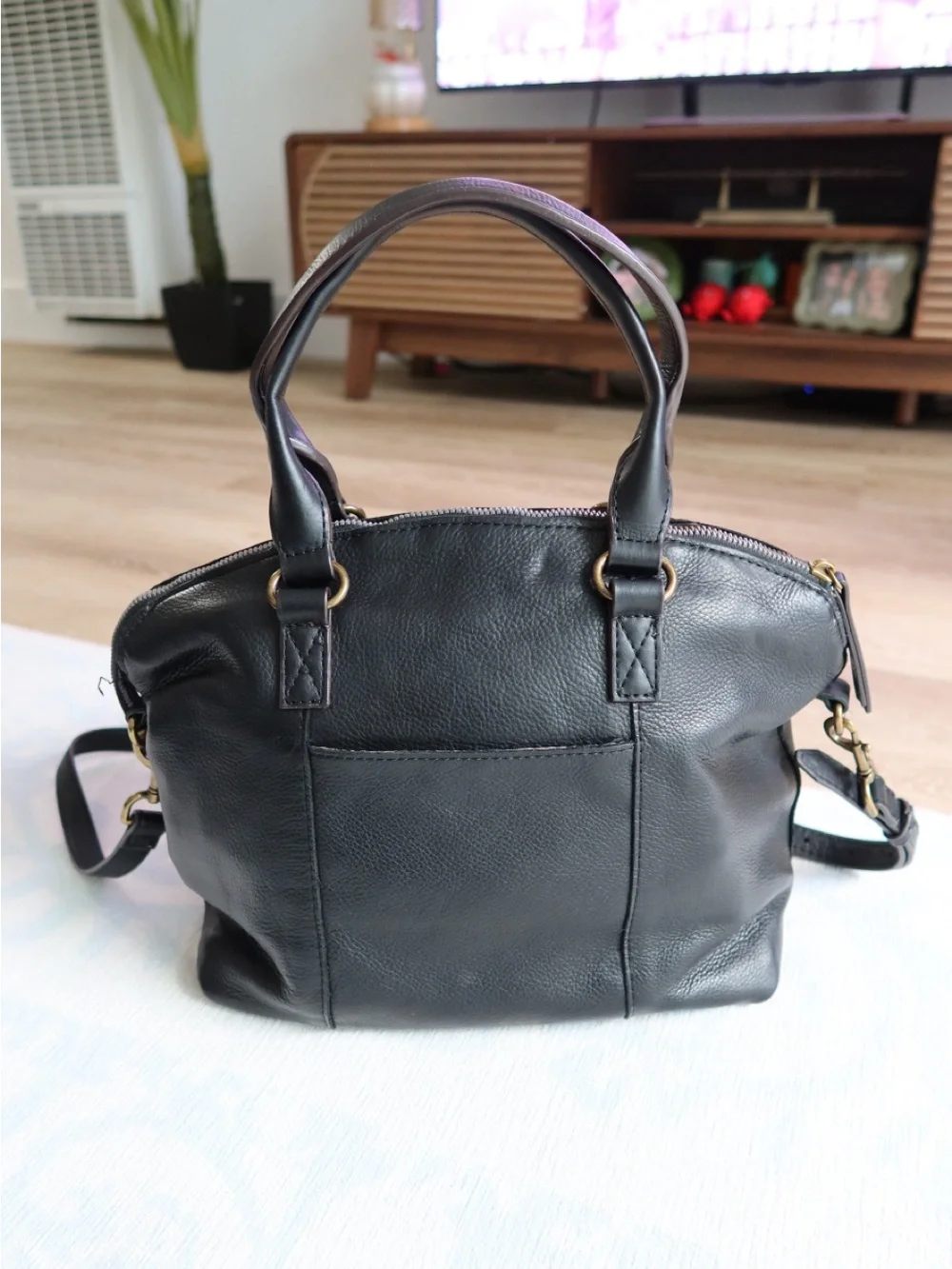 American Leather Co Black Pebbled Leather Satchel Crossbody Bag